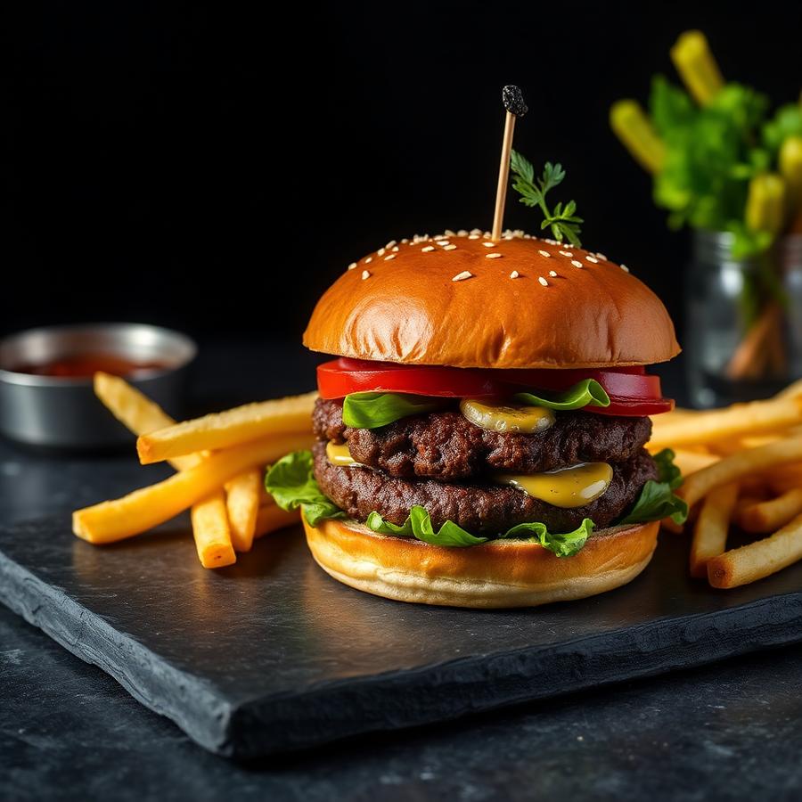 Burger maison accompagné de frites